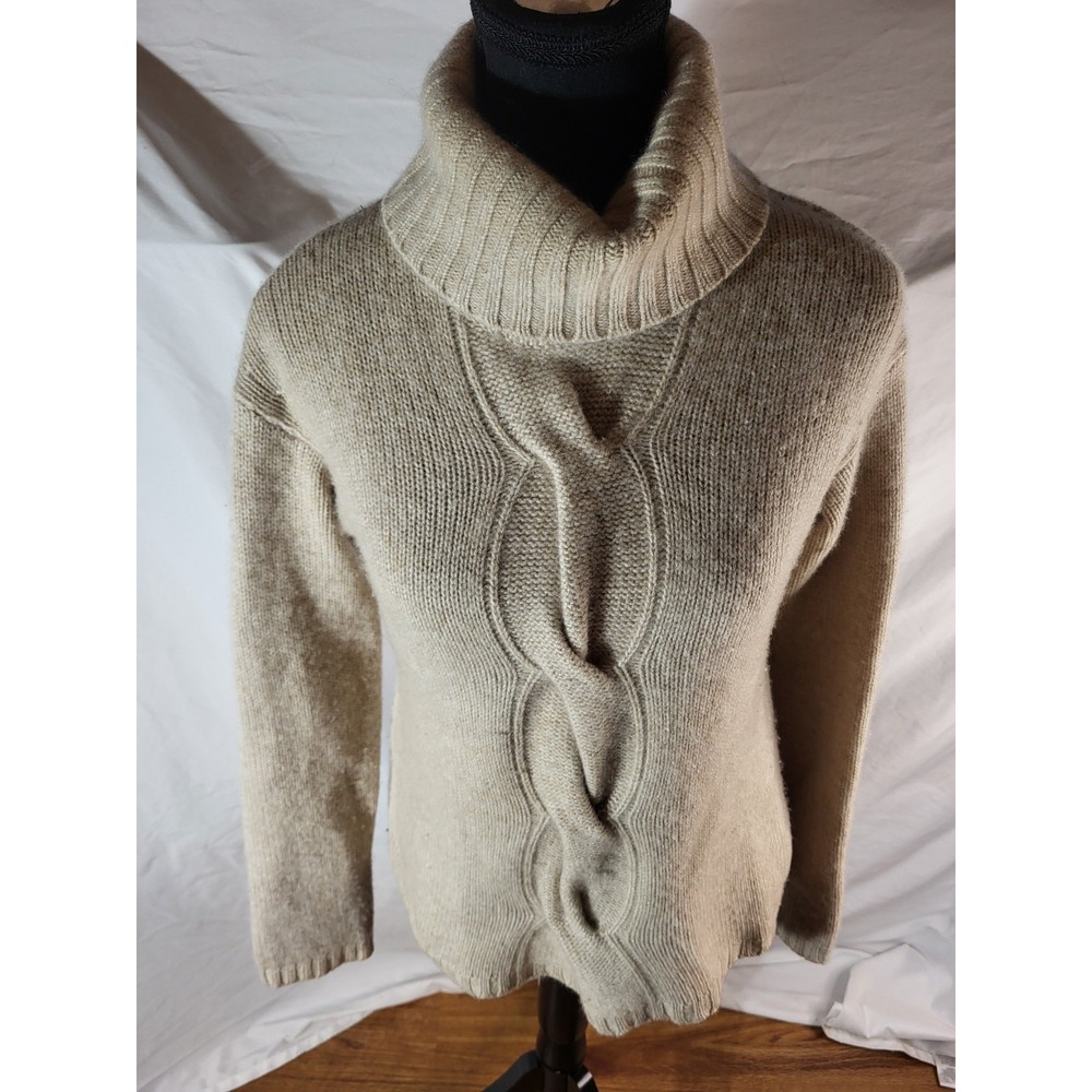 Garnet Hill 100% Cashmere Sweater Cable Knit TurtleNeck Women's S Beige